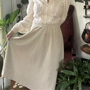 Vintage Tan and cream stretch knit A line  cottagecore skirt